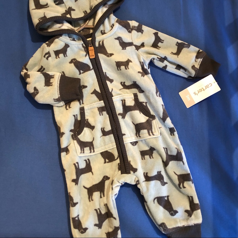 NWT Cozy Hooded Dog Romper/Pajamas 3m Carter’s